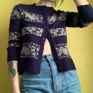 Navy Blue Paisley Cardigan